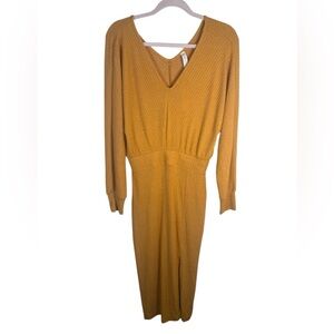 Daily Practice by Anthropologie Barre Ribbed Knit Midi Dress Mustard Yellow NWT